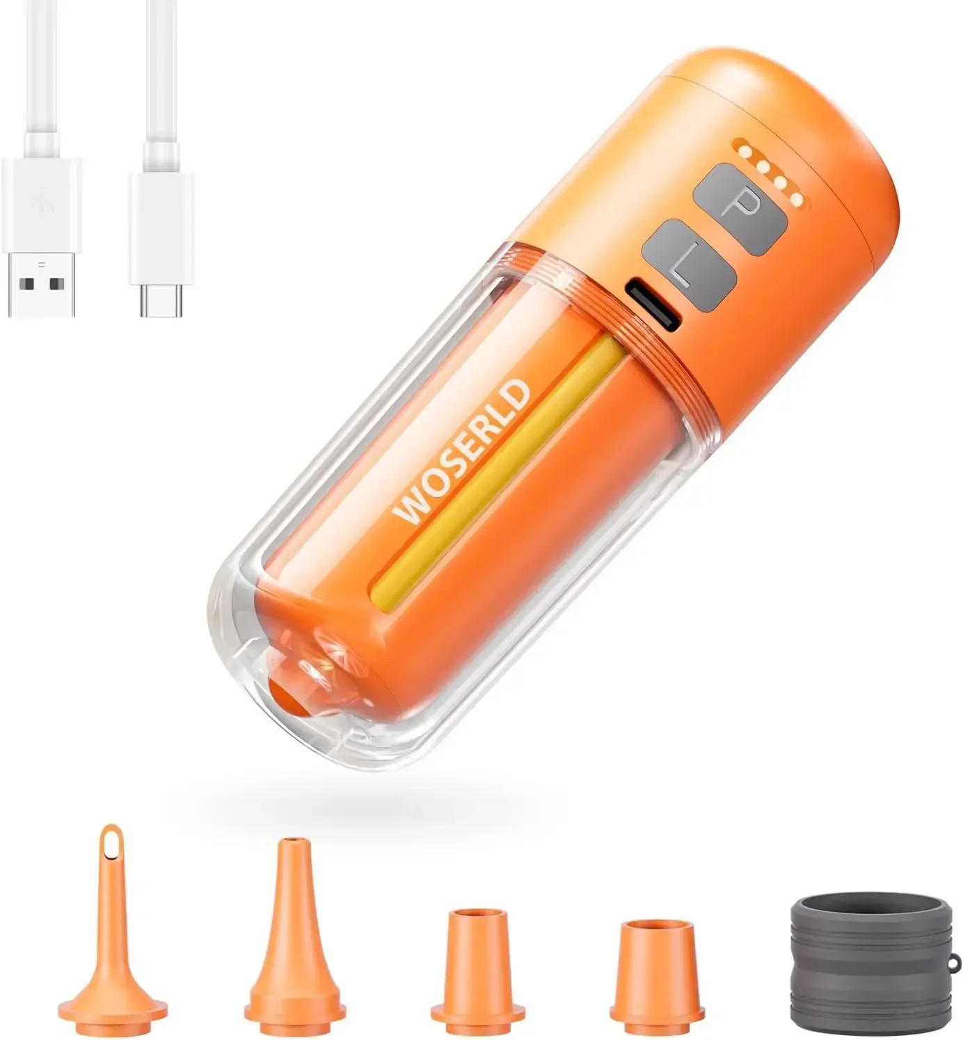 NOVA Bomba de Ar Portátil para Infláveis 430L/min, Bomba Ultra Rápida para Colchões Infláveis, Bateria de 2000 mAh e Luz de Camping, Bomba de Ar Elétrica