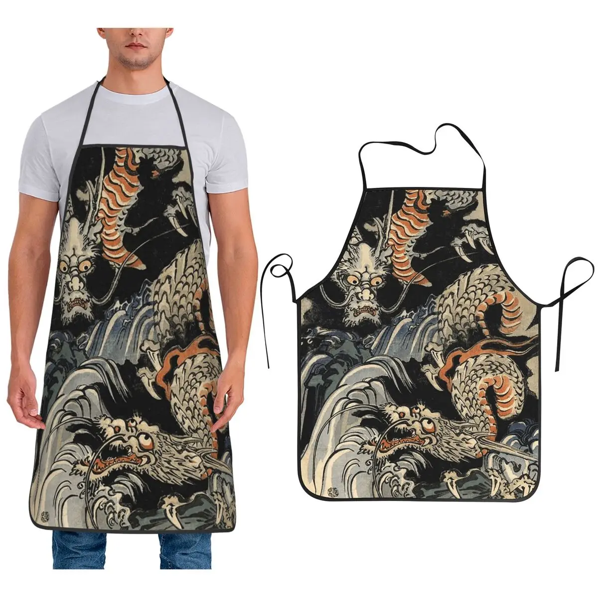 

Утагава Кунийоши-драконы, фартуки для шеф-повара, приготовления пищи, выпечки, водонепроницаемый нагрудник, кухонный сарафан для уборки для женщин и мужчин, садоводства