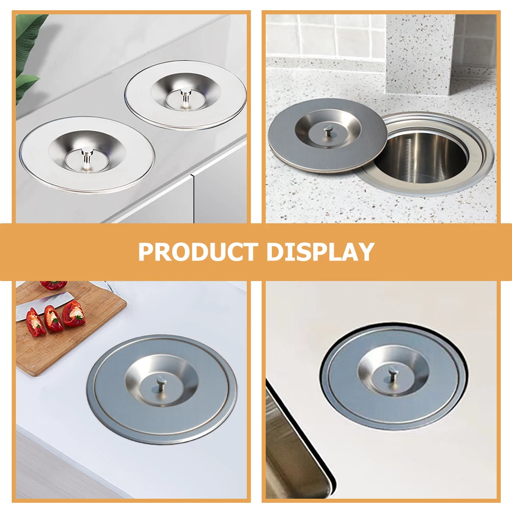 

Stainless Steel Trash Can Lid Recessed Kitchen Counter Garbage Bin Covers Round Embedding Suitable Countertops Home