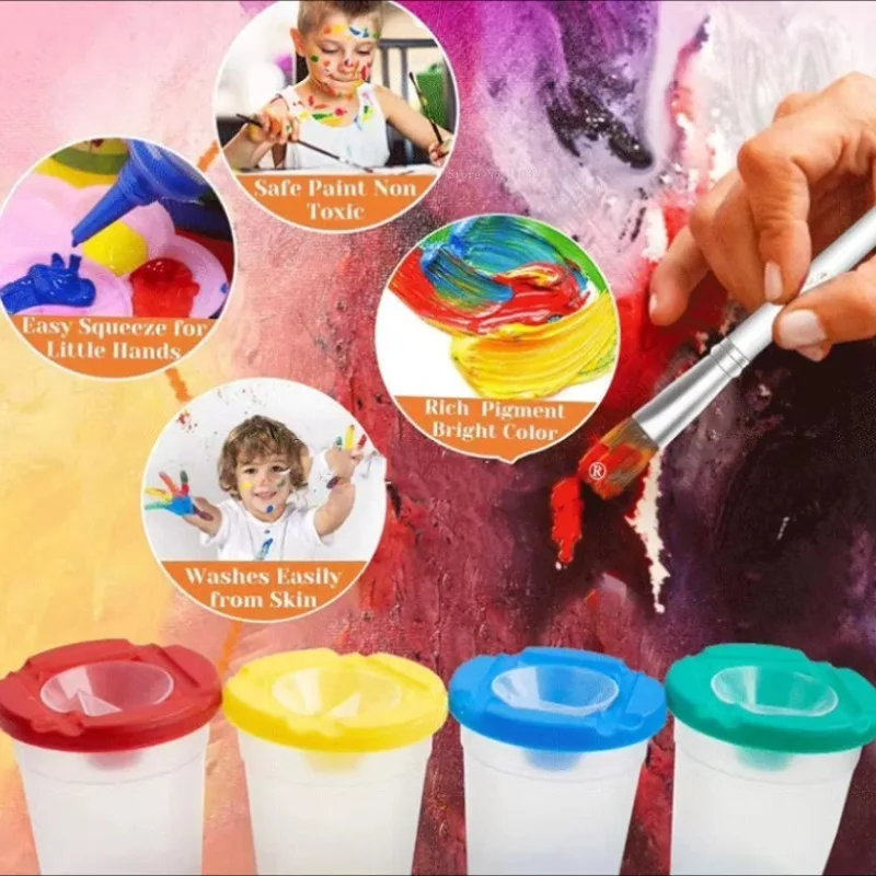 Ensemble de pinceaux en plastique anti-chute pour enfants, stylo de lavage, tasse, peinture à l'huile pour débutants, graffiti, palette, livres, fournitures d'art, 10 couleurs