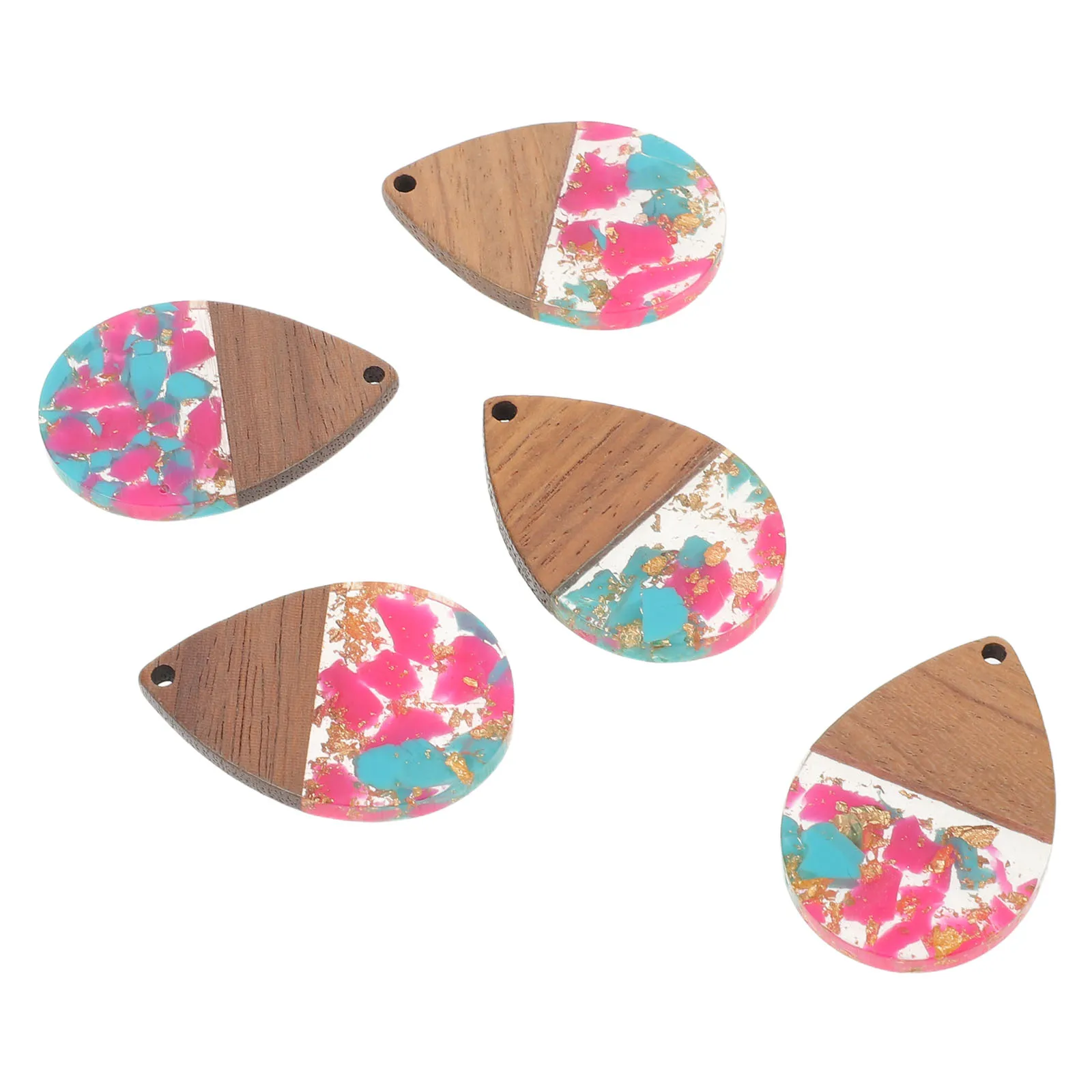 

5pcs Resin Wood Teardrop Charms Gold Foil Pendant Earring Jewelry Making Components Lightweight Wooden Drop Pendants Diy