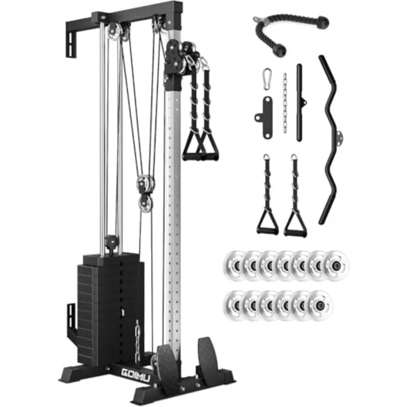 WM2-V4 Wall Mount Cable Station with Aluminum Pulley, Cable Crossover Machine with Weight Stack and 33 Adjustable