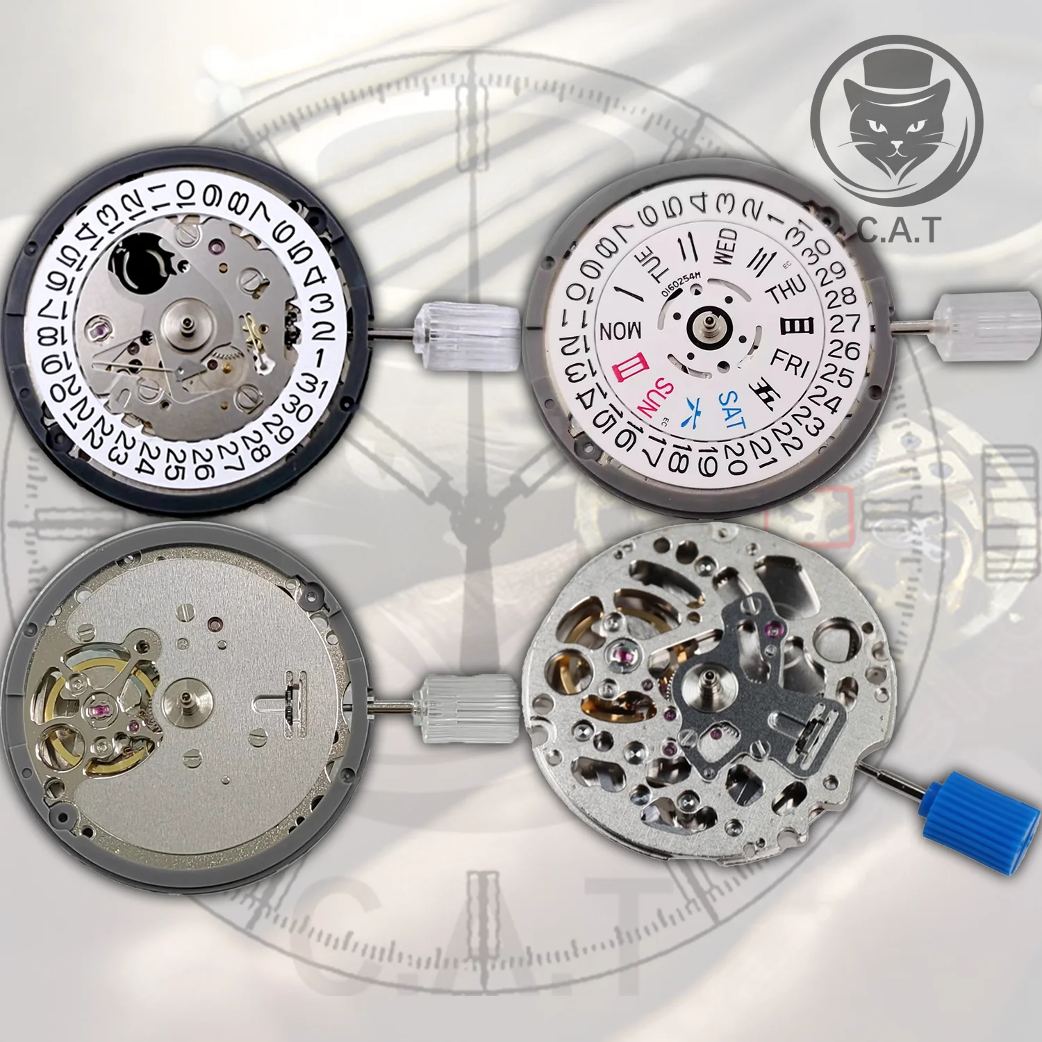 حركة سلسلة NH أوتوماتيكية 24 جواهر GMT-NH34 NH35 NH36 NH38 NH39 NH70 التاريخ عند 3 أجزاء ساعة قابلة للتخصيص C.A.T