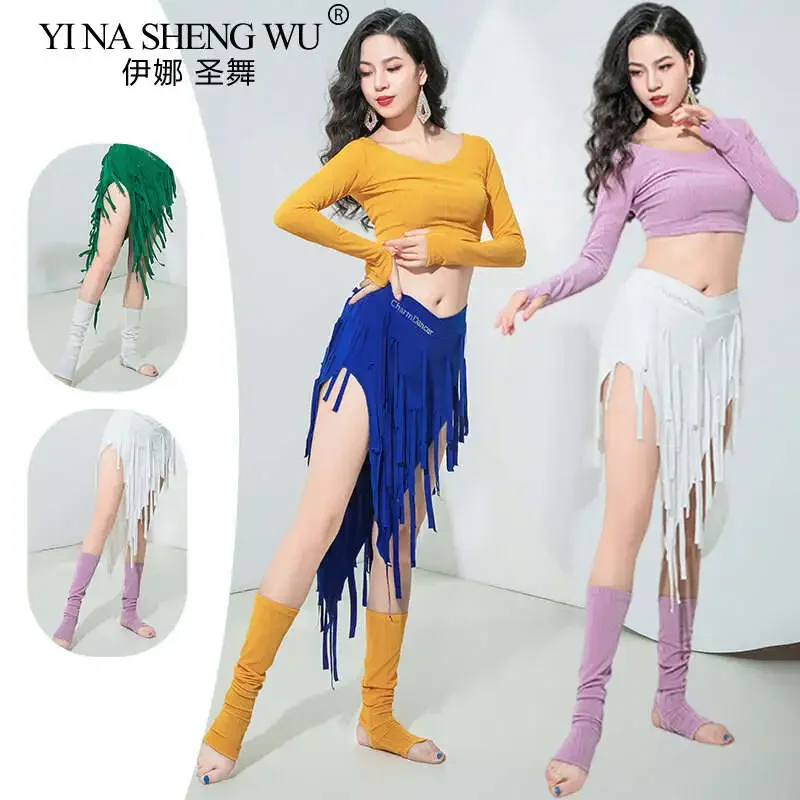 

New Belly Dance Triangular Tassels Skirt Women Latin Dance Cha-cha Dance Practice Costume Oriental Dance Skirt with Safety Pants