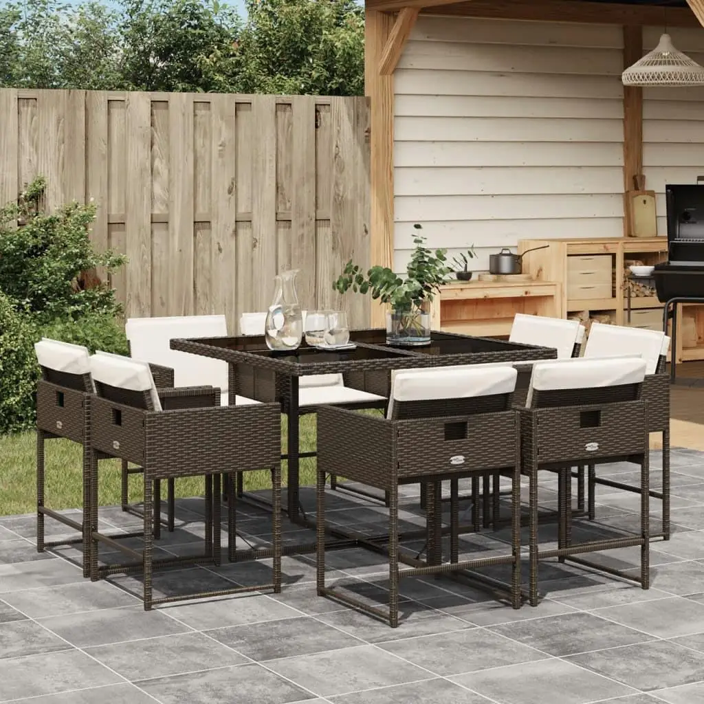 

8 Piece Patio Dining Set Brown and Cream White Outdoor Furniture Garden Table Chairs