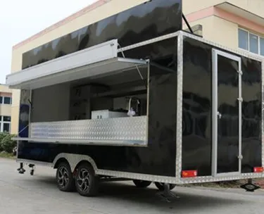 Grande espaço quadrado reboque de comida rápida cozinha móvel sorvete venda caminhão preto cachorro-quente carrinho de café