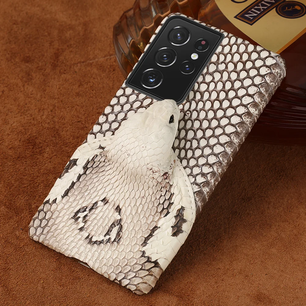 

Luxury Real Snakeskin Leather 3D Snake Head Case for Samsung Galaxy S24 S23 S22 Ultra S21 FE S24 Plus Note 20 10 A55 A53 A54 5G