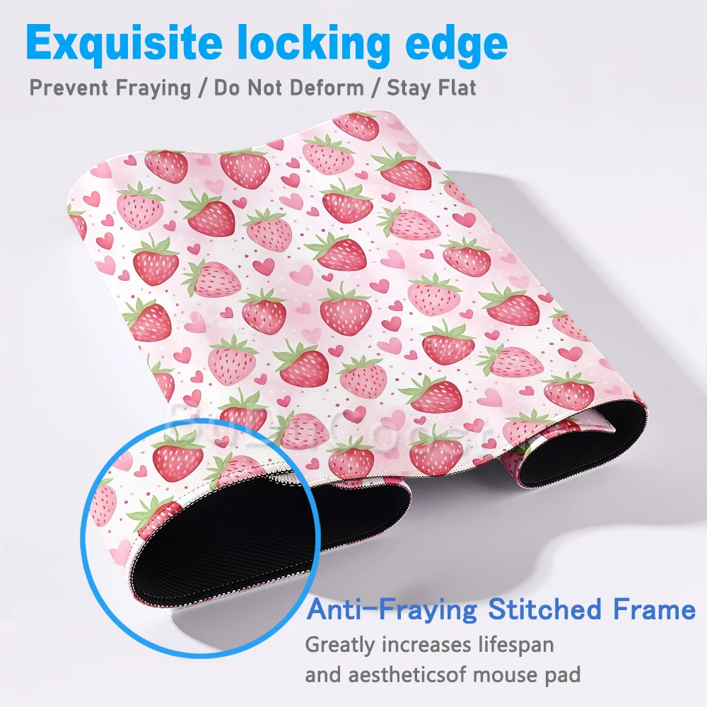 Pink Kawaii Mousepad Strawberry Desk Mat Cute Pastel Aesthetic Deskpad XXL Gaming Mouse Pads Office accessories Table Decort Pad view 4