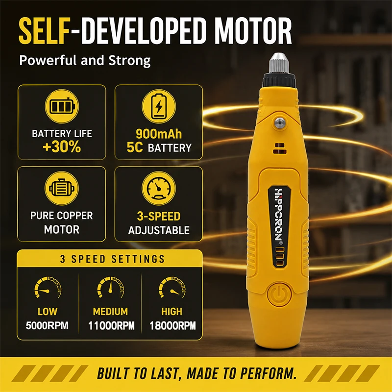 HIPPCRON 18000RPM Mini Cordless Rotary Grinder, 3.7V 3-Speed 900mAh Battery Engraving Pen for Sanding Polishing Drilling DIY view 3