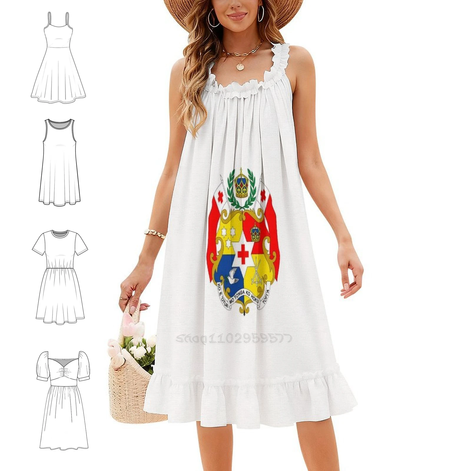 Coat Of Arms Of Tonga Bohemian Sleeveless Dress Multi-Print Beach Vacation Party Dress Tonga Tonga Tennis Tonga Football Tonga