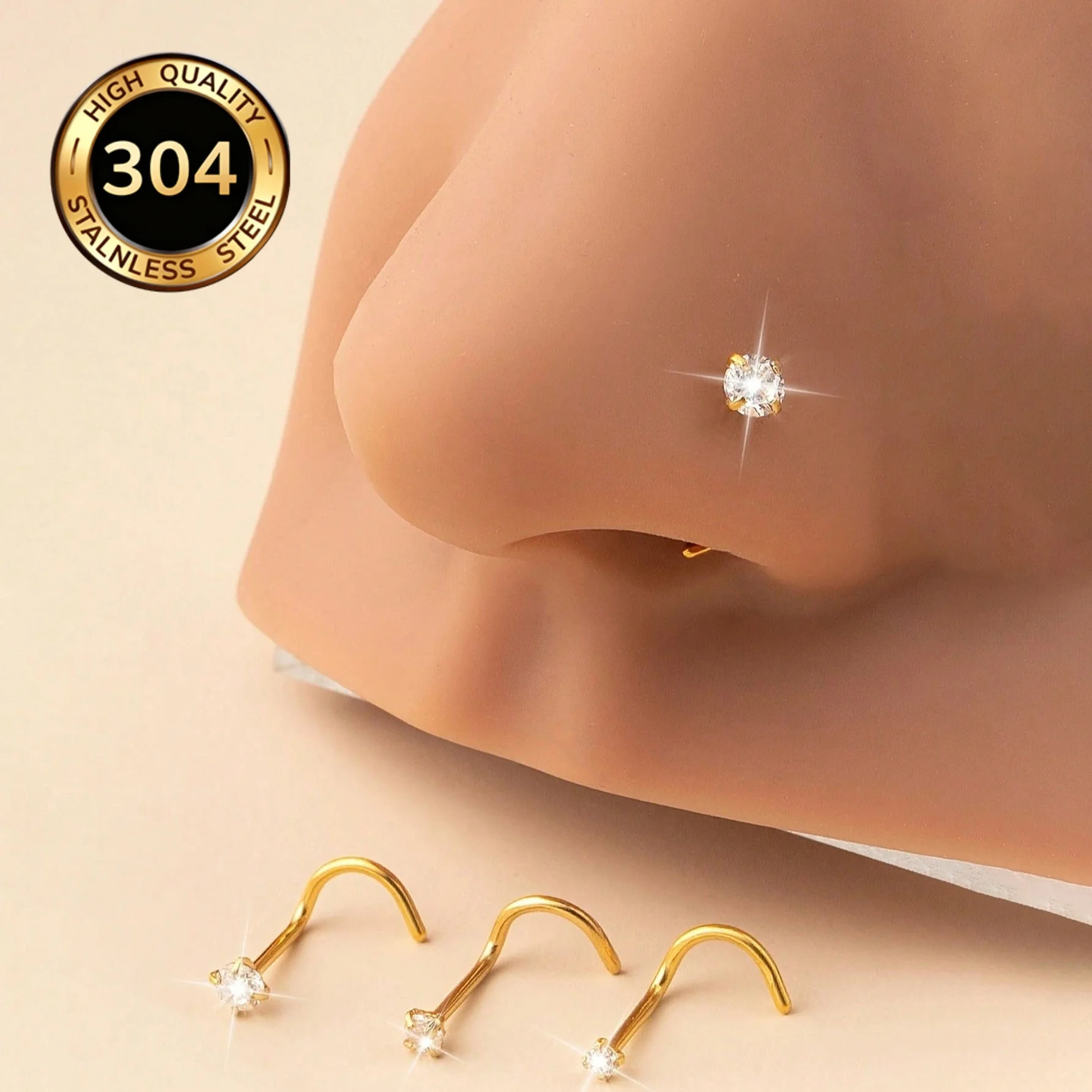 1/3/5Pcs Minimalist Curved Bar Nose Studs Stainless Steel CZ Inlaid Nose Piercing Jewelry For Women Daily Wear