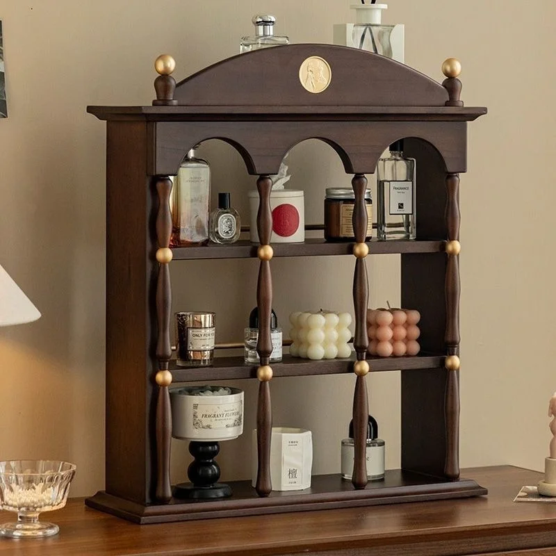 European Simple Storage Holders Solid Wood Desktop Cup Storage Racks Retro 3 Layer Grid Holders Home Desktop Decoration