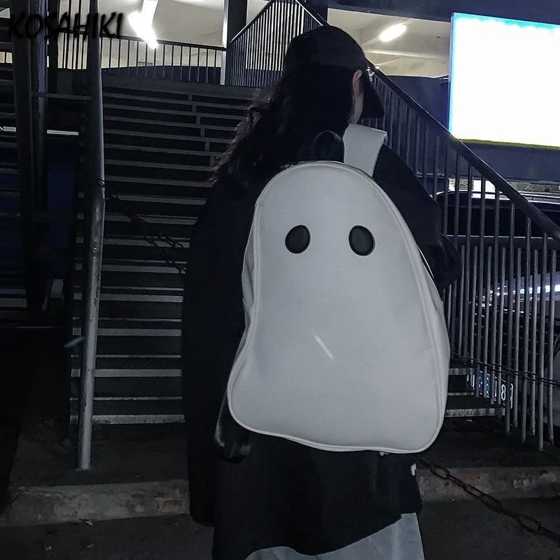 High-capacity Personality Cute Computer Backpacks Vintage Korean Travel Student Schoolbags Y2k Aesthetic Kawaii Ghost Women Bag