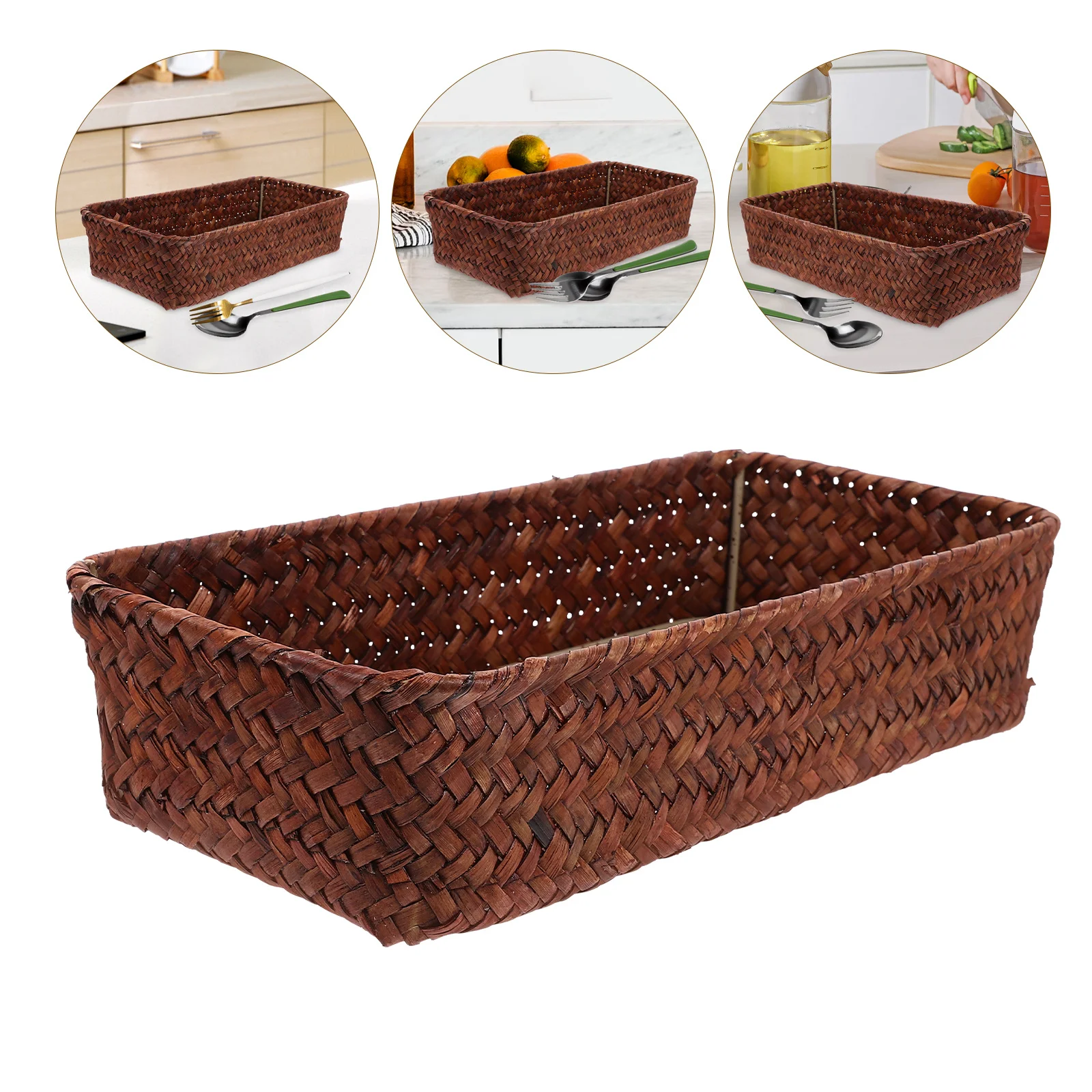 

Woven Cutlery Basket Natural Look Desktop Sundry Tray Multipurpose Kitchen Organizer for Chopsticks Spices Silverware Basket