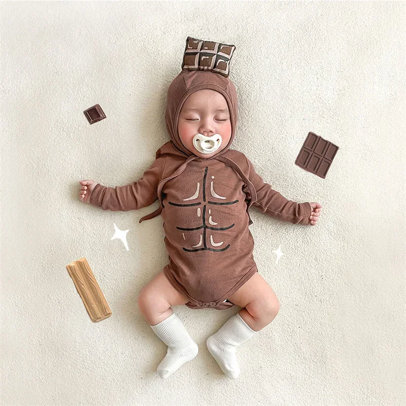 Newborn Baby Boys Girls Bodysuits Romper Kawaii Chocolate Modeling Toddler Jumpsuits Baby Onesie With Hat Ropa Bebe