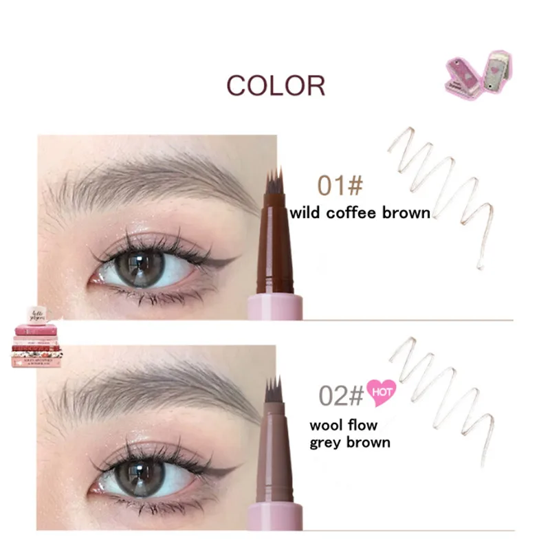 FLORTTE 4 Forks Liquid Eyebrow Pen Waterproof Natural Brows Enhancers Pencil Lower Eyelash Eyeliner Aegyo-sal Hair Line Definer