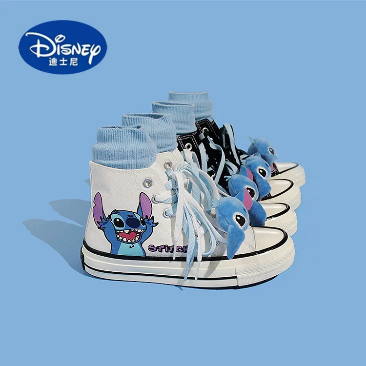 ديزني شعبية الكرتون عالية أعلى قماش أحذية رياضية |   حذاء أسود أنيق بتصميم فريد من نوعه، ملابس عصرية للجنسين #1
