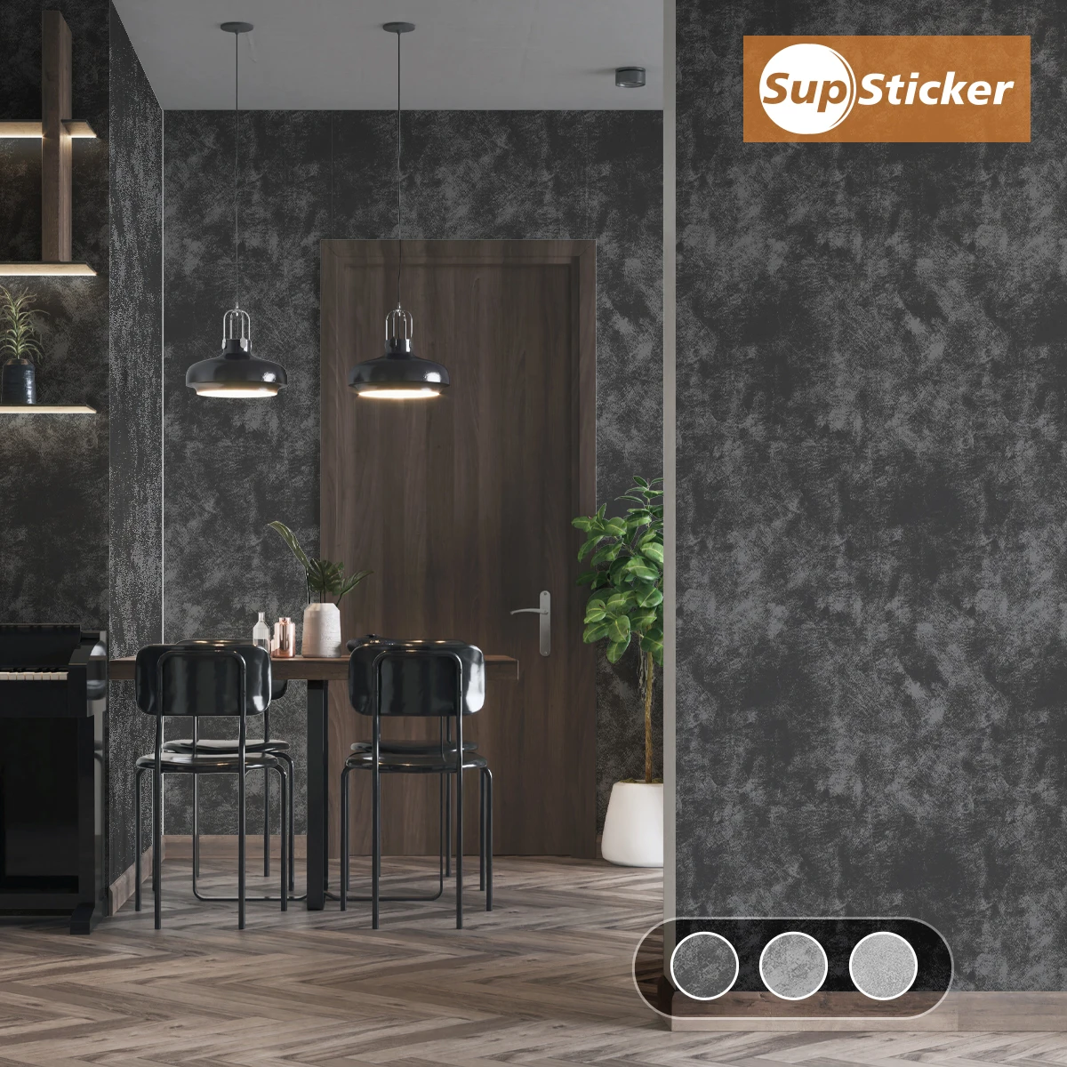 Dark Gray Industrial Cement Wallpaper, Self-Adhesive PVC Roll, Peel and Stick for Living Room, Dining Room Furniture Renovation