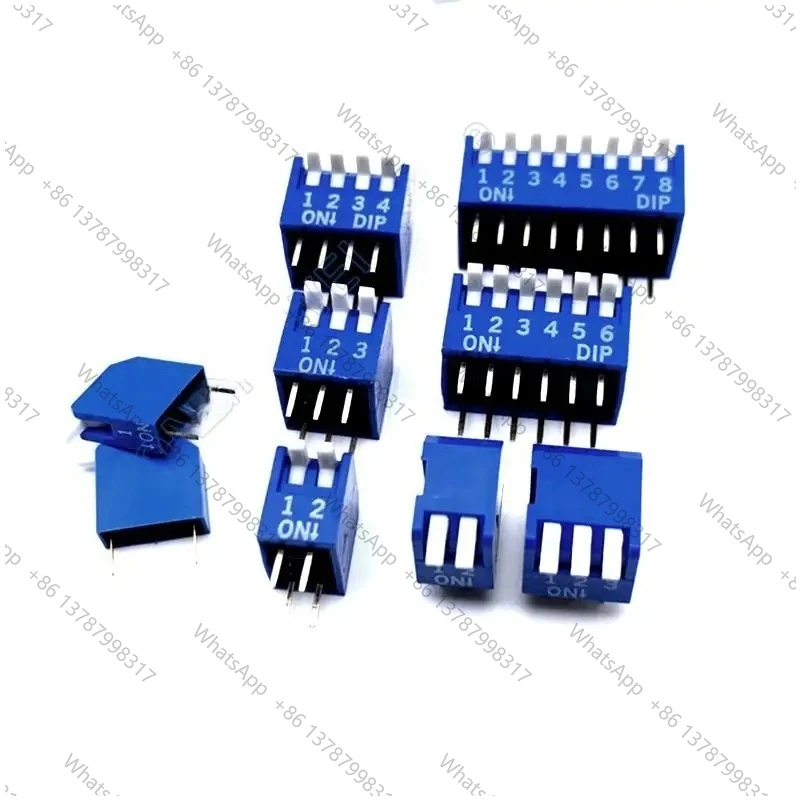 100PCS Red / Blue 1/2/3/4/5/6/8/10/12P Bit bits DIP Toggle Switch Doule Row PITCH 2.54MM Slide Switches Right Angle piano keyed