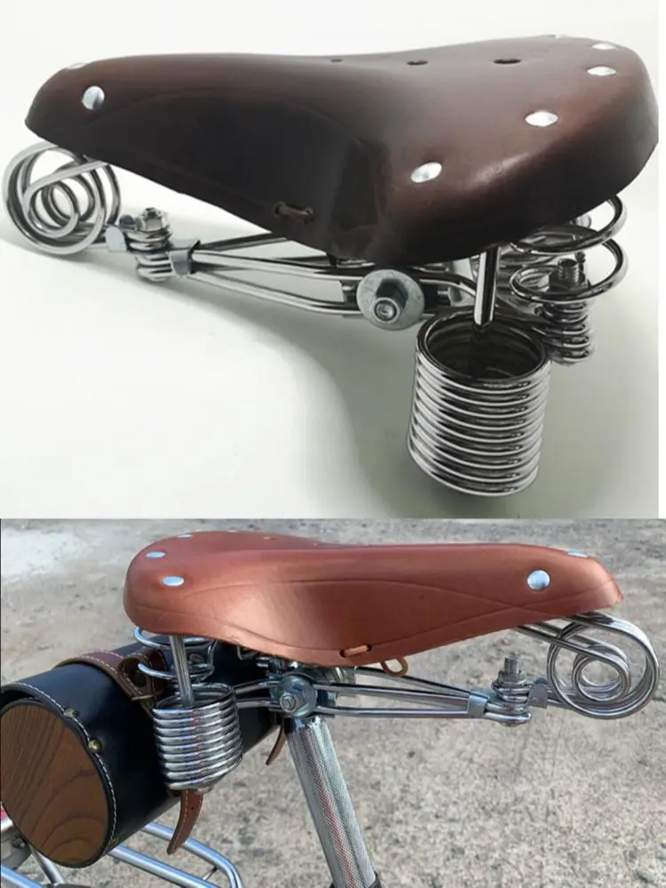 AliExpress G46 Retro Bike Saddle Cycling 100% Cowhide Saddle Reinforced Spring Metal Frame Old Style  Bicycle Saddle Vintage