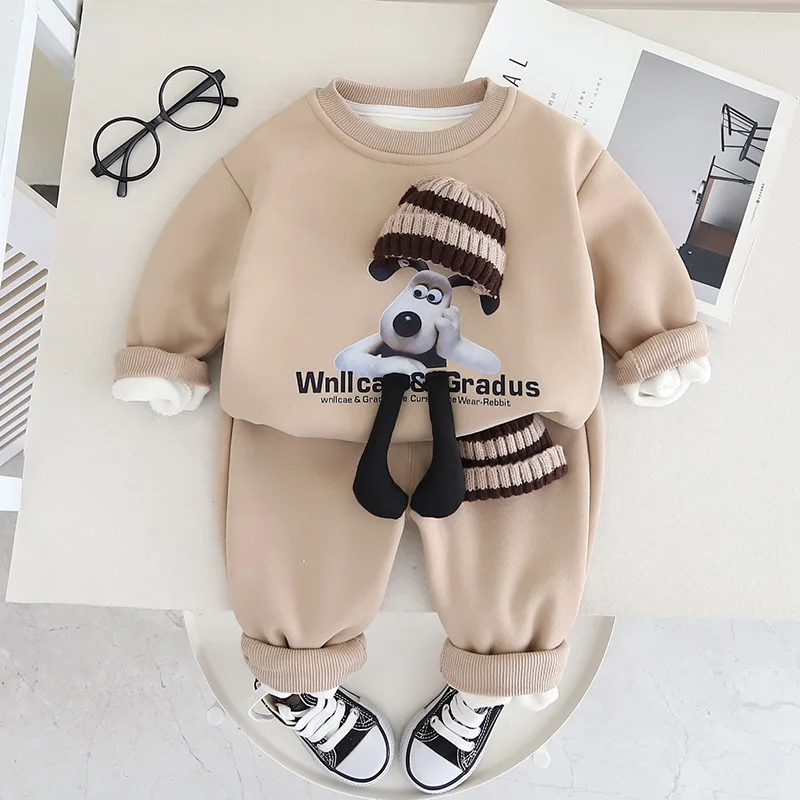 Toddler Boy Christmas Outfit Winter Set 2023 Childrens Cartoon Casual Plush Velvet Sweaters Pants Suits Baby Girl Infant Clothes