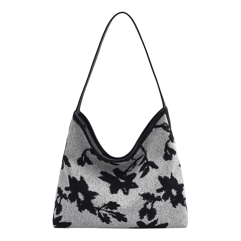 

New Large Capacity Casual Fabric Handbag With Fixed Shoulder Strap Zipper Closure Polyester Lining Unique Random Printed Pattern