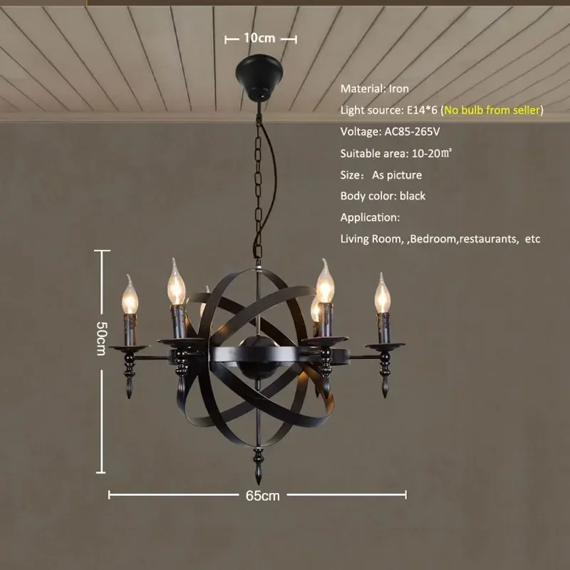 Loft American Iron Chandelier Nordic Lamps Retro Industrial Wind Globe Living Room Dining Room Kitchen Chandelier CandleLighting