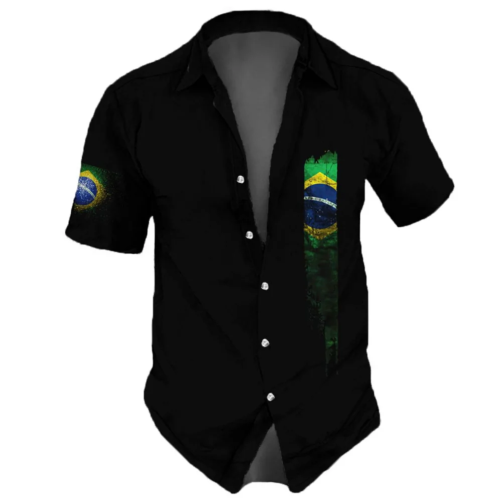 2023 Nieuwe Brazilië Vlag Heren Shirt 3d Print Casual Beach Party Hawaiian Shirts Man Streetwear Oversized Retro Shirts Tops zomer