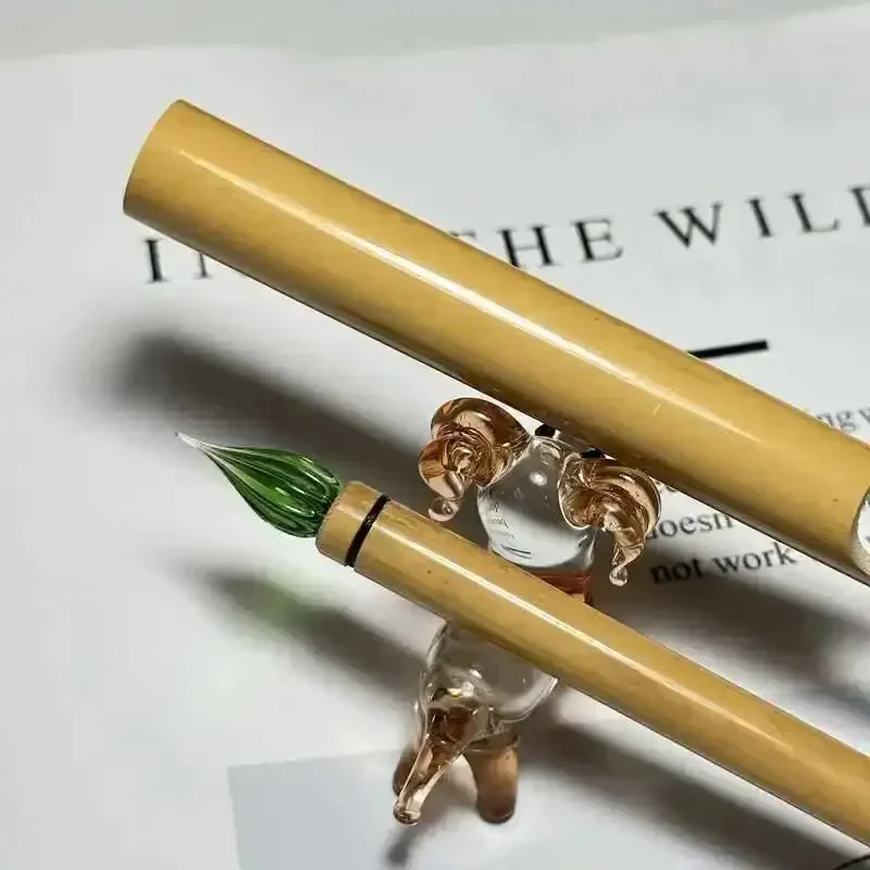 

Bamboo Holder Glass Dip Pen, Hand Polished Creative Magnetic Bamboo Protective Tube Calligraphy Pen 0.5mm