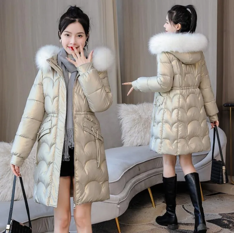 2023 New Winter Jacket Parkas Women Coat Fur Collar Hooded Overcoat Female Jacket Thick Warm Cotton Padded Puffer Parka Outwear