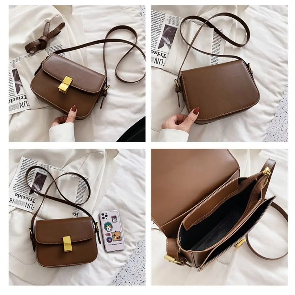 Durable PU Small Square Bag Solid Color Casual Handbag Tofu Bag