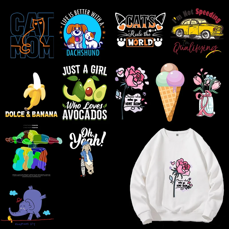 DIY cartoon animal Creative animal Fruit ice cream heat transfer vinyl clothing T-shirt decorative printed stickers for children