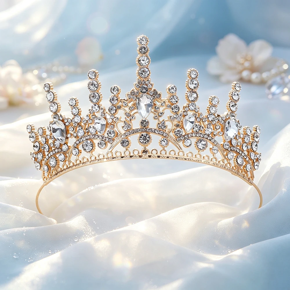 1pc Multi‑Point Crystal Crown Tiara Rhinestone Princess Headpiece Women Wedding Pageant Prom Birthday Bridal Hair Accessories