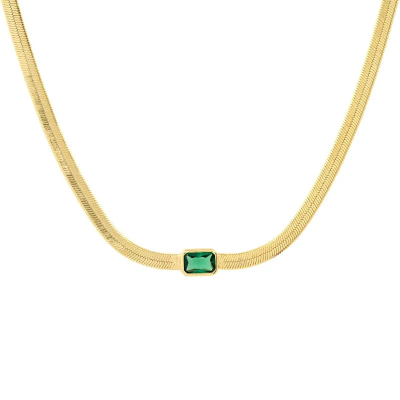 2022 New 18k Gold Plated Chain Necklace Women with Cubic Zircon,Green Stone Rainbow CZ Snake Necklace Adjustable Choker Jewekry