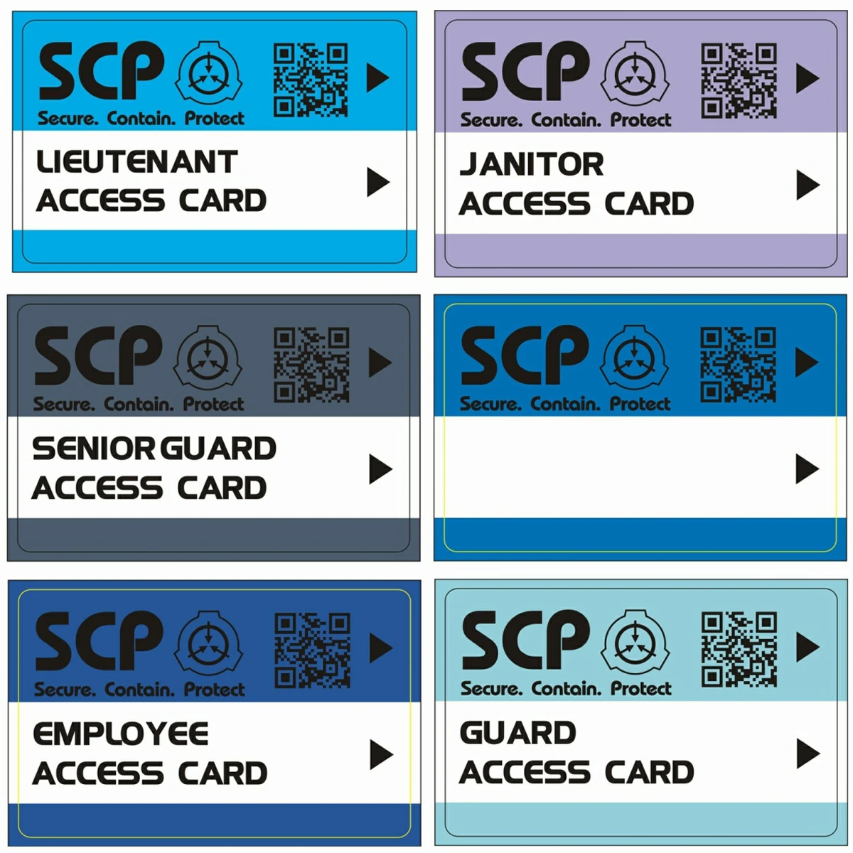 one set 6pcs SCP GUARD,scp secret foundation keycards Special Logo Cosplay Access Grade Card vi-19