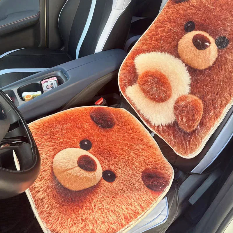 

Universal Soft Plush Car Seat Covers Cute Cartoon Animal Design All Season Fluffy Ventilated Backrest Cushion Automotive Accesor
