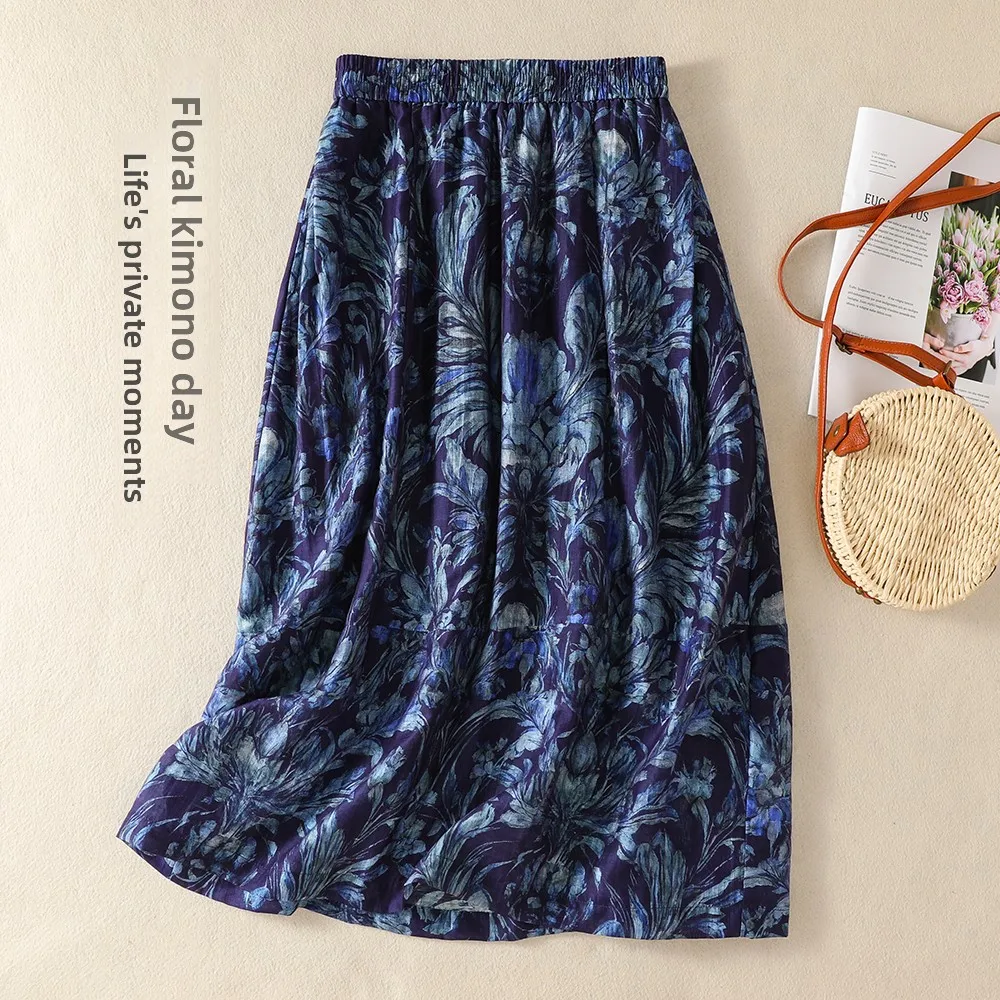 

Slimming A-Line Skirt Fashionable Dyed Artistic Style Versatile Elastic Waist Half-length Skirt New Summer Collection