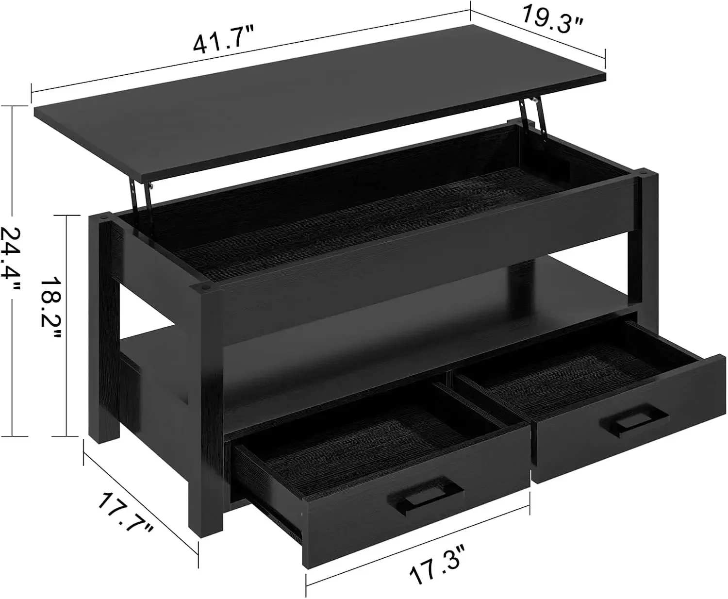 41,7'' salontafel met hefblad en 2 opbergladen, verborgen compartiment, open opbergplank voor woonkamer, opklapbare houten bijzettafel