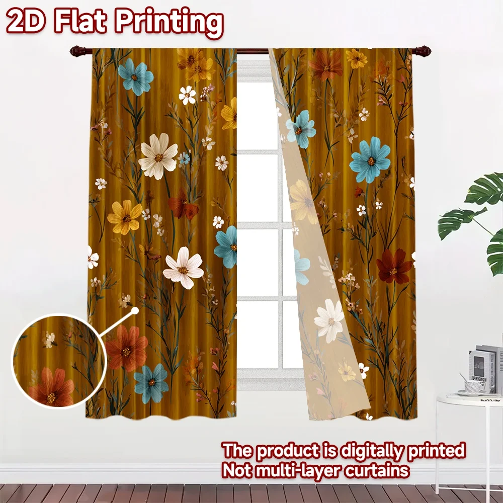 2D flat 2pcs Curtain Home Short Curtains Autumn Wildflowers Bouquet Digitally printed polyester Family Party Decoration Perfect