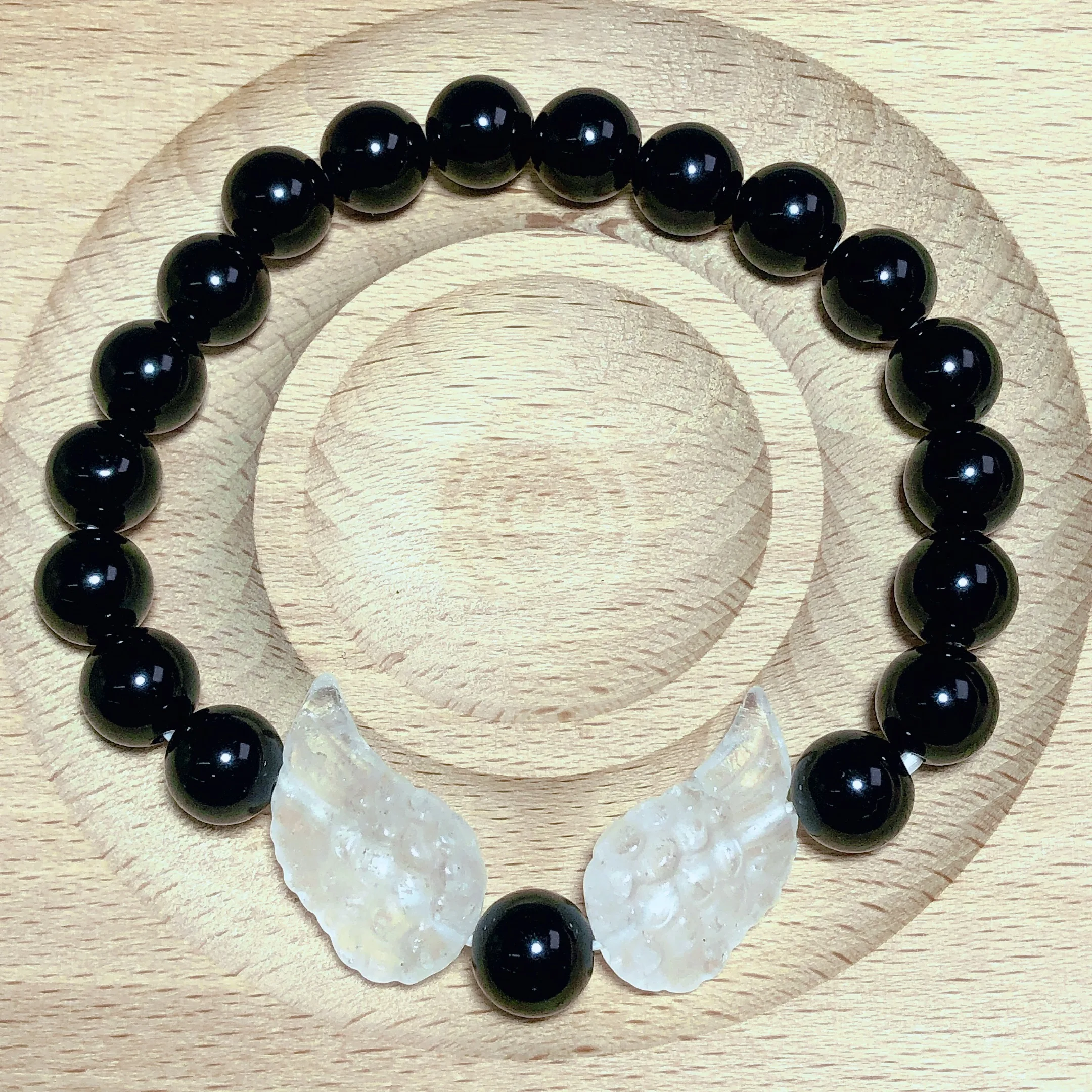 

Natural Crystals Clear Quartz Wing Obsidian Bracelet Polished Healing Ornament Witch Birthday Holiday Gift Ore