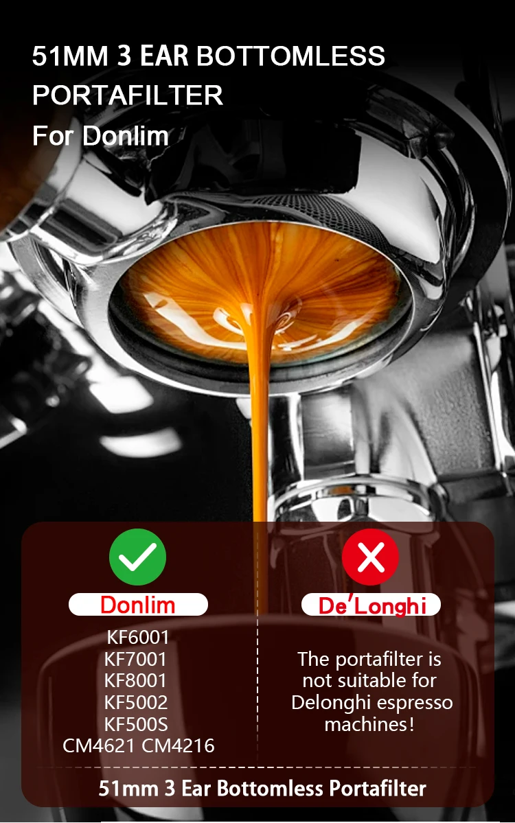 51-mm-Bodenloser Kaffee-Siebträger mit 2-Tassen-Korb für Homix Hibrew H11 Oster Cecotec Phico Brayer BR1101 Espressomaschine – Detail 1
