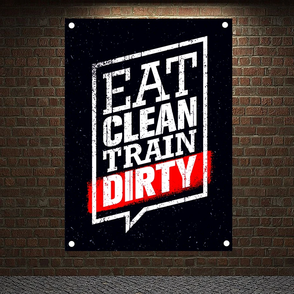 

EAT CLEAN TRAIN DIRTY Motivational Workout Posters Wall Chart Exercise Yoga Bodybuilding Banners Flags Wall Art Gym Decoration