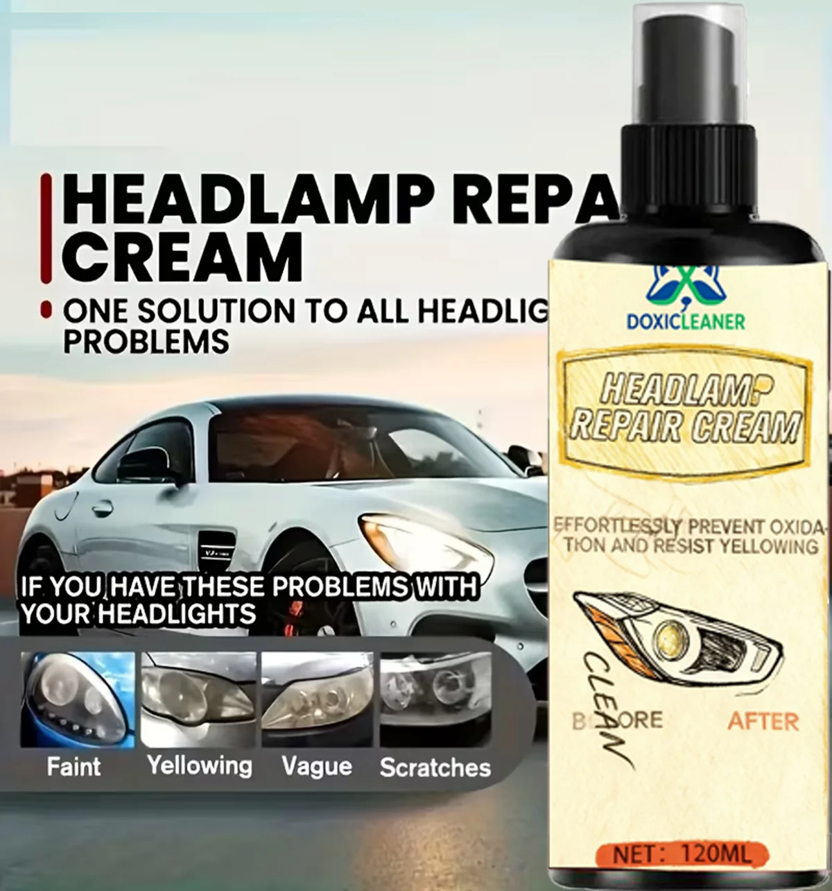Professional car headlight repair paste - Easy-to-use car light maintenance kit, restore oxidized, yellowed, and blurry headligh