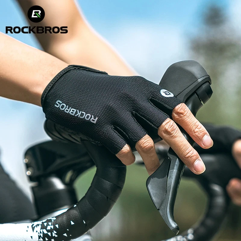 ROCKBROS Cycling Gloves MTB Road Bike Gloves Sports Half Finger Bicycle Gloves Men Women Breathable Anti-slip Shockproof Gloves