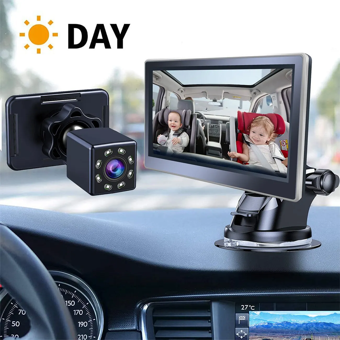 5Inch HD1080P Baby Car Mirror Back Seat Baby Car with HD Camera Function Car Mirror Display Reusable Sucker Bracket