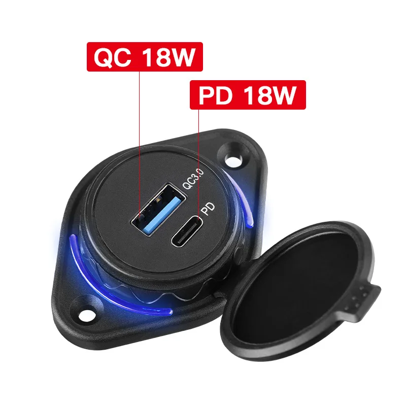 48W PD QC3.0 Car Charger Socket Quick Charge Waterproof 30W USB Type-C Fast Charger Power Outlet for Car Boat Bus RV, Hot Sales