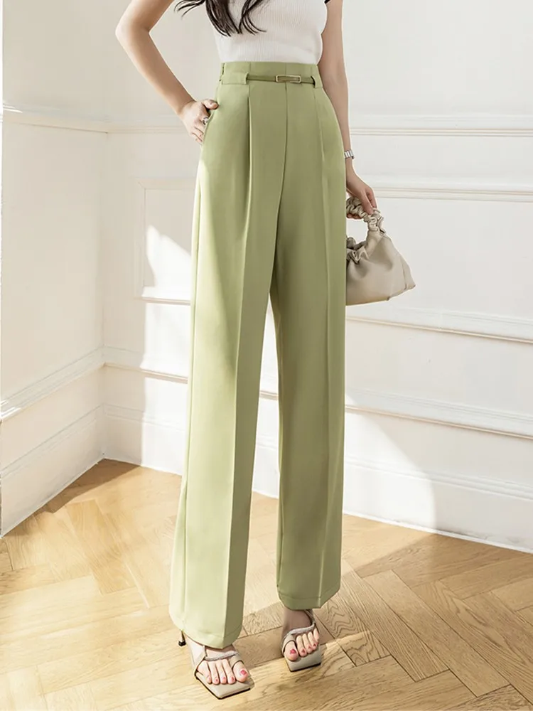 High Waist Wide Leg Pants Female 2022 Summer Elegant Office Lady Suit Pants Fashion Solid Color All-match Women Long Pants W1148