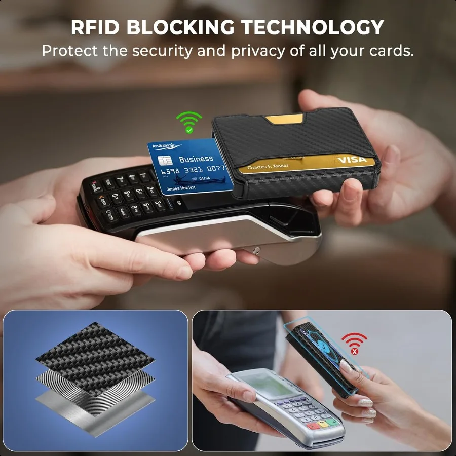 Slim Wallet for Men Minimalist Mens Wallet with Money Clip Aluminium Pop Up Card Case and Leather Slots Credit Card Holder RFID