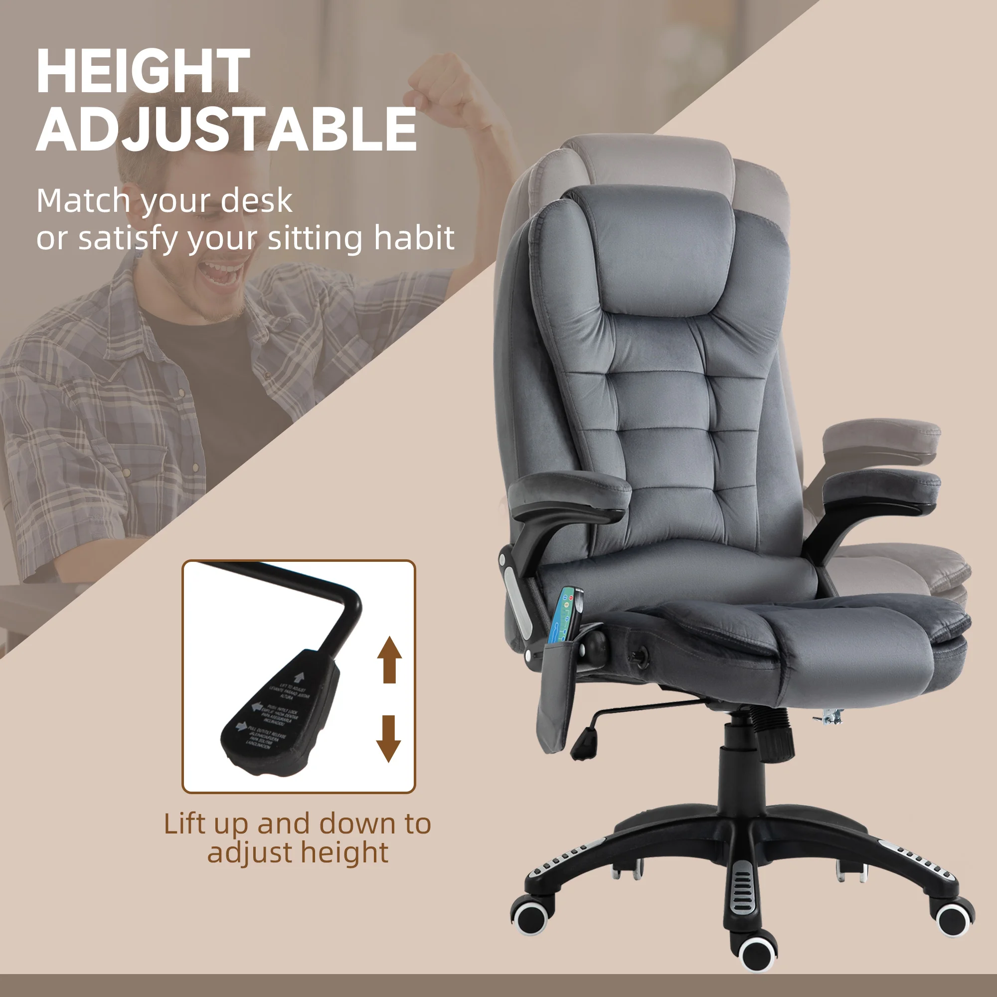 Vinsetto Office Chair with Heating Massage Points Relaxing Reclining, Grey
