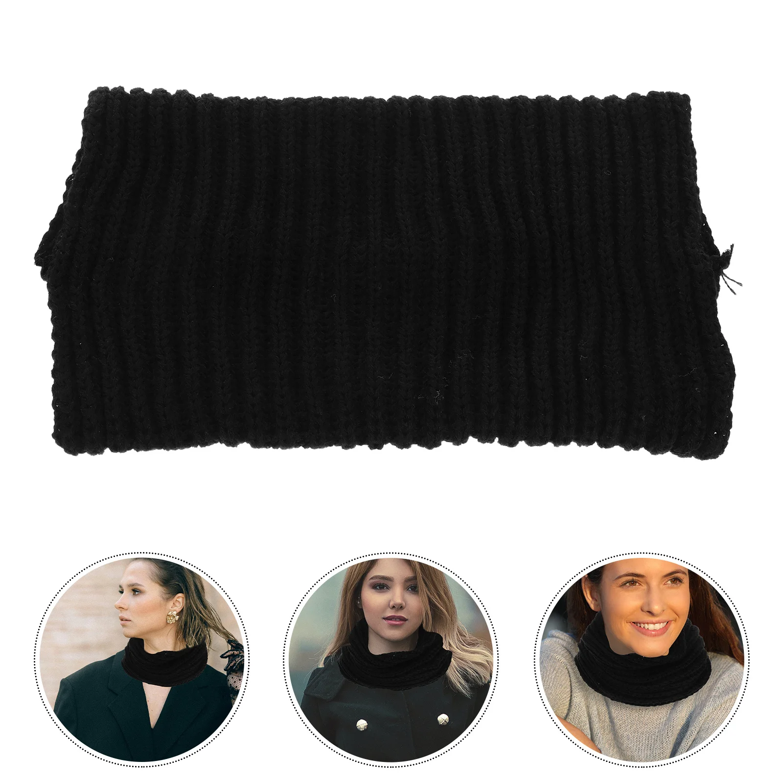 

Small Neck Scarf For Women Men Winter Warm Thick Knitted Loop Shawl Fashion Solid Color Black Accessory